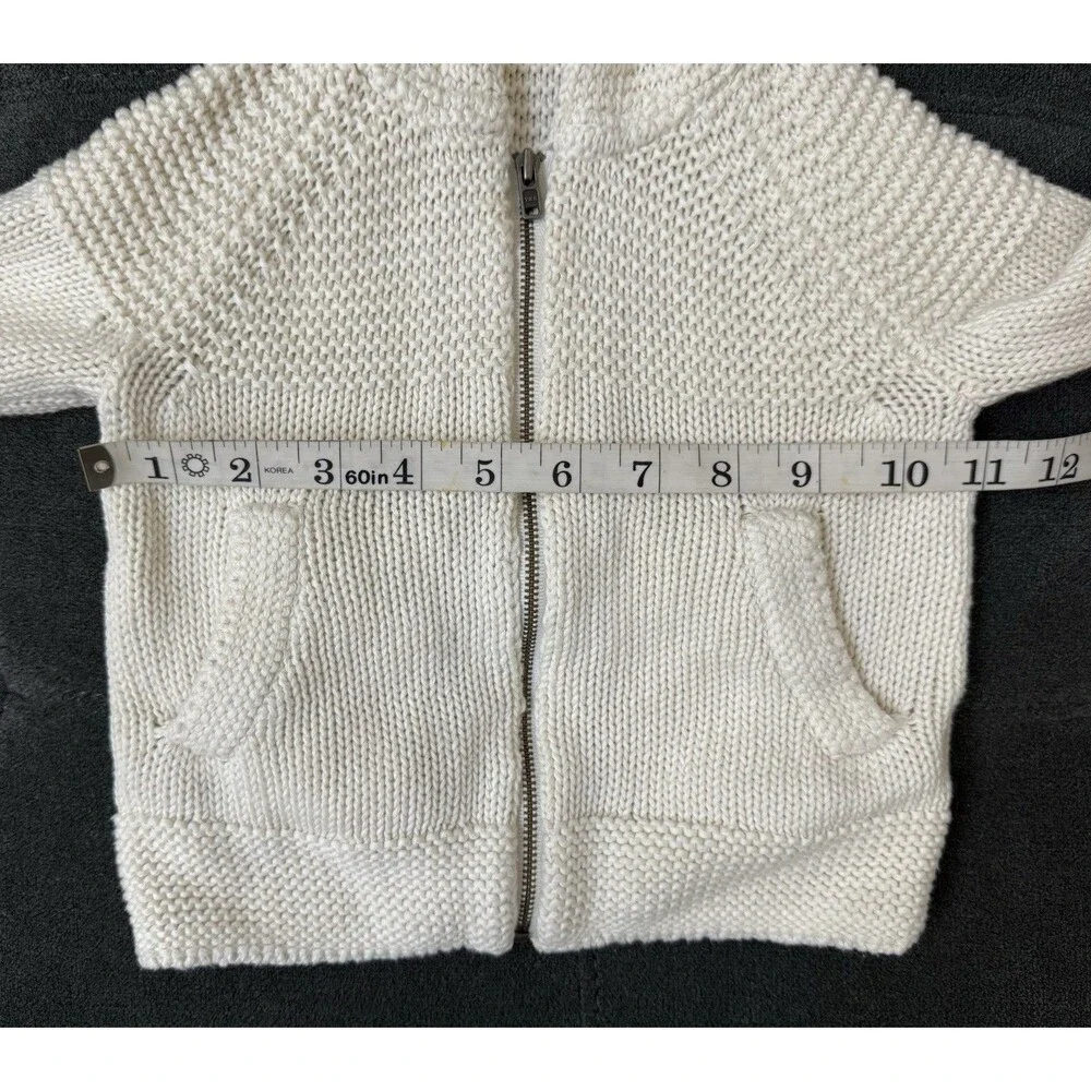 Baby Gap 18/24 Unisex Ivory Knit Full Zip Hooded Sweater Preppy 100% Cotton